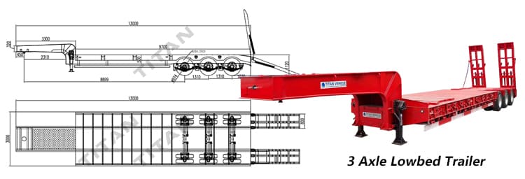 3 Axle 80T Lowbed Truck Trailer 