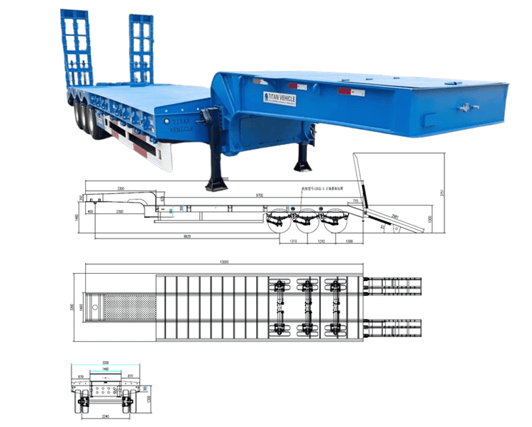 3 Axle 60 Ton 40Ft Low Bed Trailers With Ramp Price in Tanzania