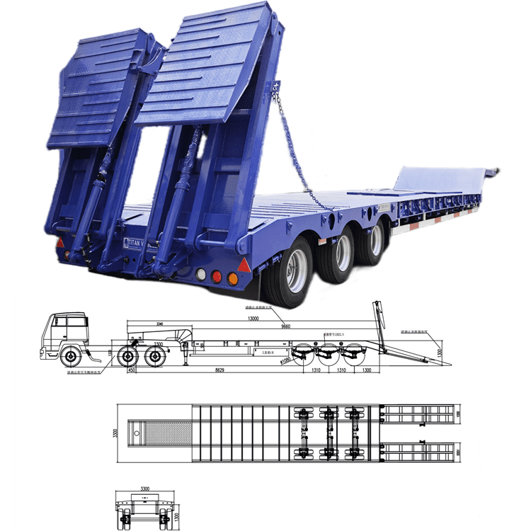 New 3 Axle 80 Tons Lowbed Semi Trailer Price in Tanzania Dar es Salaam 