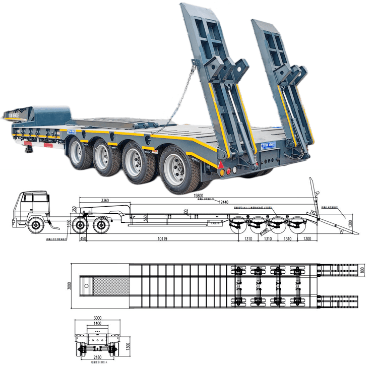 4 Axle 100 Ton Hydraulic Low Low Bed Trailer Price in Tanzania