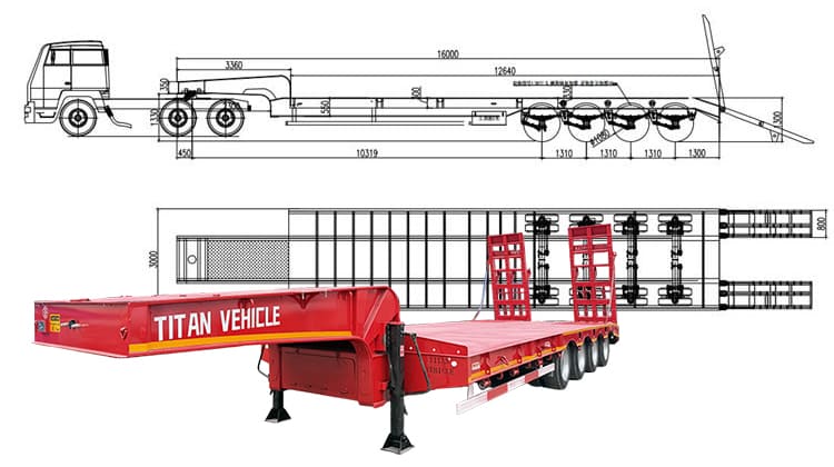 4 Axle 100 Ton Low Bed Semi Truck Trailer with Ramp for Sale in Tanzania