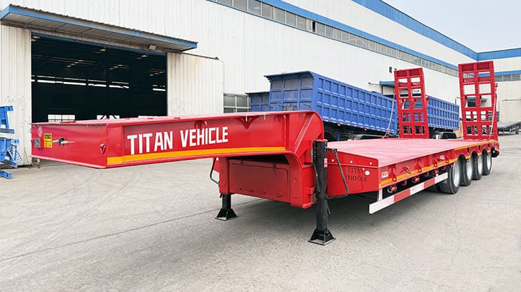4 Axle 100 Ton Low Bed Semi Truck Trailer with Ramp for Sale in Tanzania