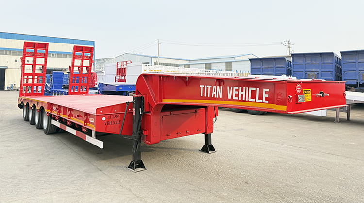 4 Axle 100 Ton Low Bed Semi Truck Trailer with Ramp for Sale in Tanzania