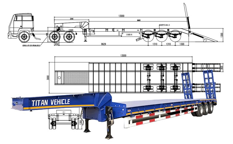 3 Axle 40Ft Low Bed Loader Semi Trailer Price for Sale in Tanzania